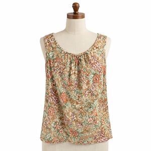 Vintage HABAND Floral Sleeveless Top Large Polyester Cottagecore Boho Soft Chic